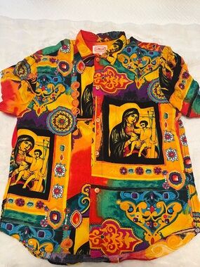 Vibrant Multi-Color Graphic Button-Up Shirt